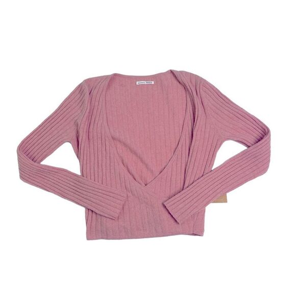 Reformation Cashmere Ribbed Faux Wrap Cropped Sweater - Picture 1 of 7
